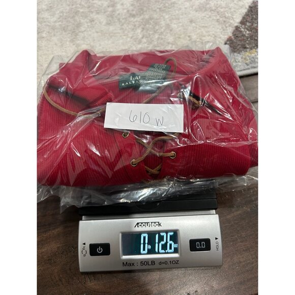 Lauren Ralph Lauren Long Sleeve Lace Up Polo Shirt Red Sz Large Cozy Knit Cotton - Picture 9 of 9